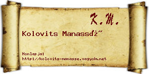Kolovits Manassé névjegykártya